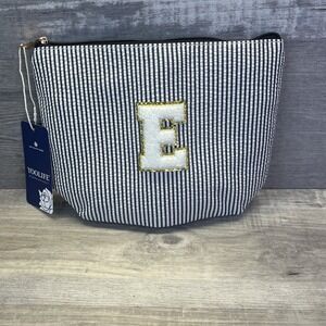 YOOLIFE Seersucker Cosmetic Bag Pouch Set NEW Navy White E Letter Patch